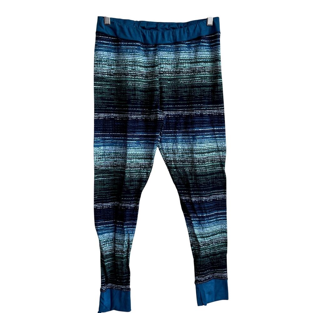 Cuddl Duds thermal heathered teal ombre‎ stripe striped leggings women's size L